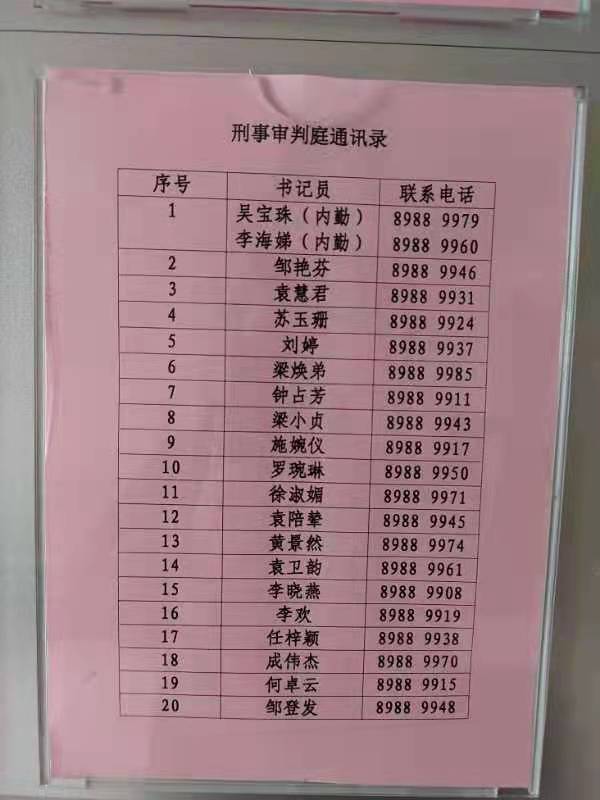 东莞市第二人民法院刑庭通讯录